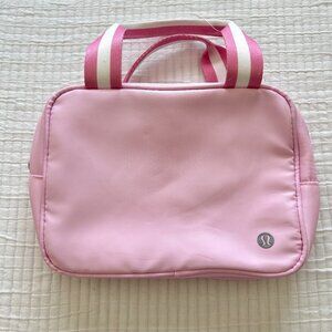 Lululemon Pink Lunch Bag Cooler Tote Insulated Carryall Stripe Handles